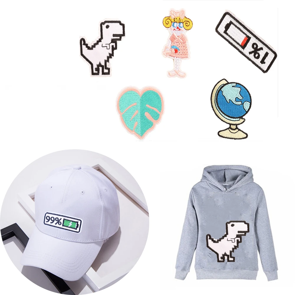 

1pcs Patch Badges Embroidered Dinosaur Battery Power Design Applique Sewing Clothes Stripes Stickers Apparel Accessories