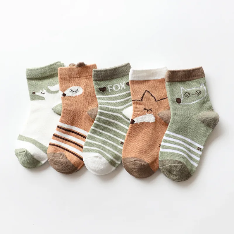10 шт./лот = 5 пар) хлопковые носки для малышей, весенне-осенне-зимние носки для новорожденных детей 1-3 лет