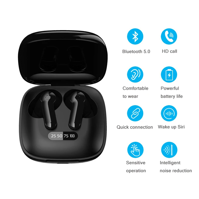 Wireless Headphones Bluetooth 5 0 Earphone With Microphone Stereo Headset Digital Display Touch Control Earbuds In ear Earphones