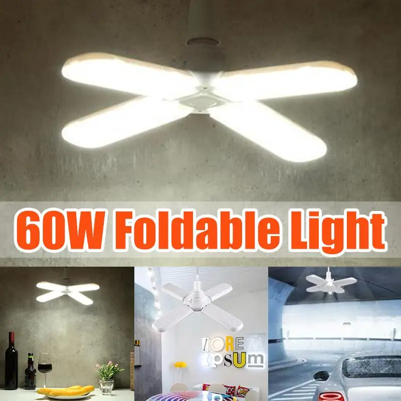 

AC95-265V 60W E27 LED Four Leaf Folding Light Bulb Foldable Fan Blade Angle Adjustable Ceiling Lamp for Indoor Decor Corridor