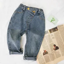 19. Осенние новые стильные повседневные брюки в Корейском стиле для мальчиков и девочек мешковатые штаны модная детская одежда свободного кроя