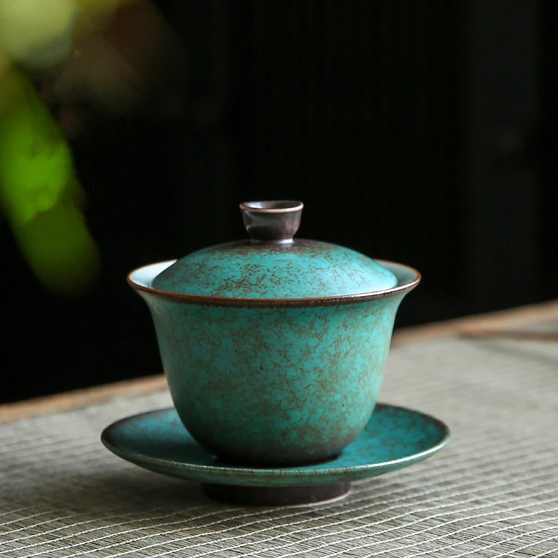 Vintage Gaiwan For Tea Pottery Tureen With Lid Green Teaware Kung Fu Tea Ceremony Set Coffee Cups Bowls Chawan 150ml