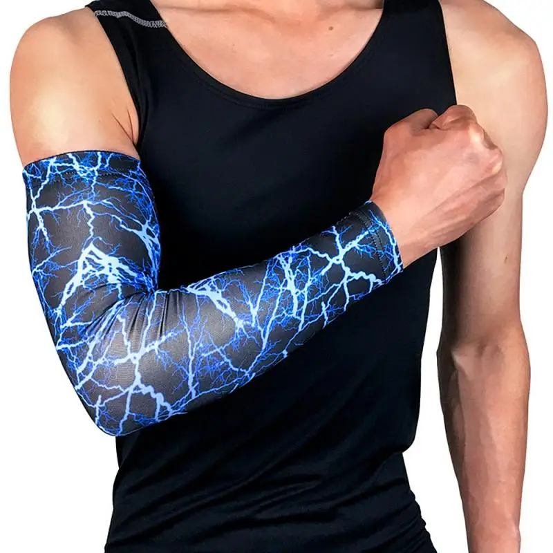 1 пара, дышащие, быстросохнущие, с защитой от ультрафиолета, для бега, рукава для рук, для баскетбола, налокотники, для фитнеса, нарукавники, для спорта, велоспорта, гетры для рук, 8 - Цвет: Blue Lightning