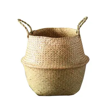 

1pcs Household Foldable Natural Seaweed Basket Rattan Hanging Flower Pot Dirty Laundry Hamper Storage Basket Home Decor Planter