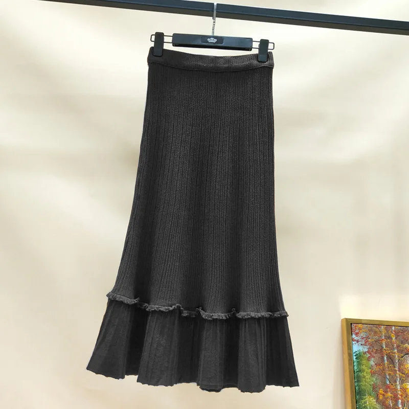 Korean style high waist knitted skirt streetwear autumn long skirt plus size winter long skirts long skirts for women
