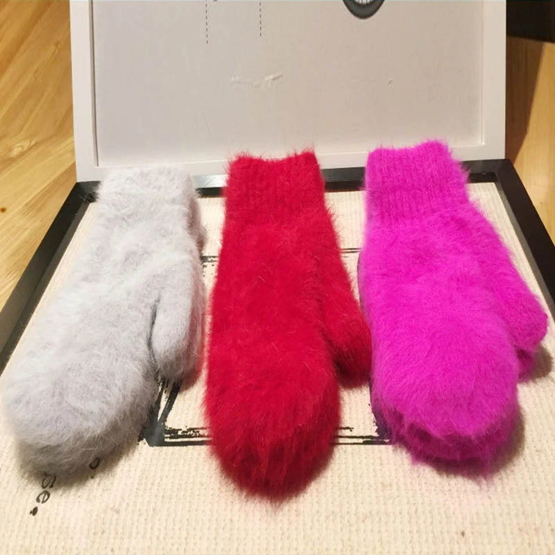 Fingerless Gloves Winter Rabbit Fur Gloves Female Mittens Outdoor Wool For Women Girls Gifts