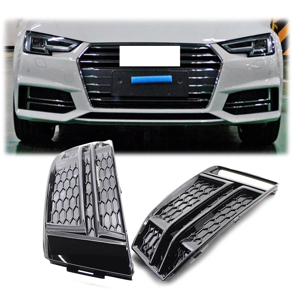 

1 Pair Car Front Bumper Lower Grille Sport Style Grill Left & Right For Audi A4 S-Line B9 / S4 2017 2018 Glossy Black ABS