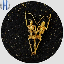 Серьги-скелеты из чистого золота 24K с черепом, мужские и женские золотые серьги