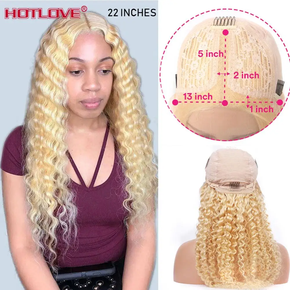

613 Blonde Lace Front Human Hair Wigs 28 inches Brazilian Deep Wave Wigs 13x1 T-Part Lace Frontal Wig T-Lace Middle Part Wigs