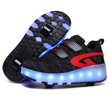 

USB Charging Kids LED light sneakers with Two wheels boy Girl Double Two wheels roller skate casual shoe with roller Sport shoes