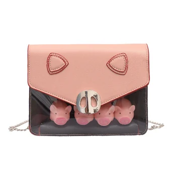 

Cute pig jelly package shoulder chain diagonal package transparent Messenger bag shoulder bags Translucent jelly pack