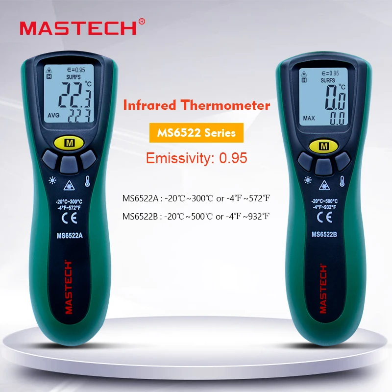 MASTECH MS6522A/B цифровой Температура метр тестер лазерная указка Бесконтактный инфракрасный термометр-20C~ 300C/500C