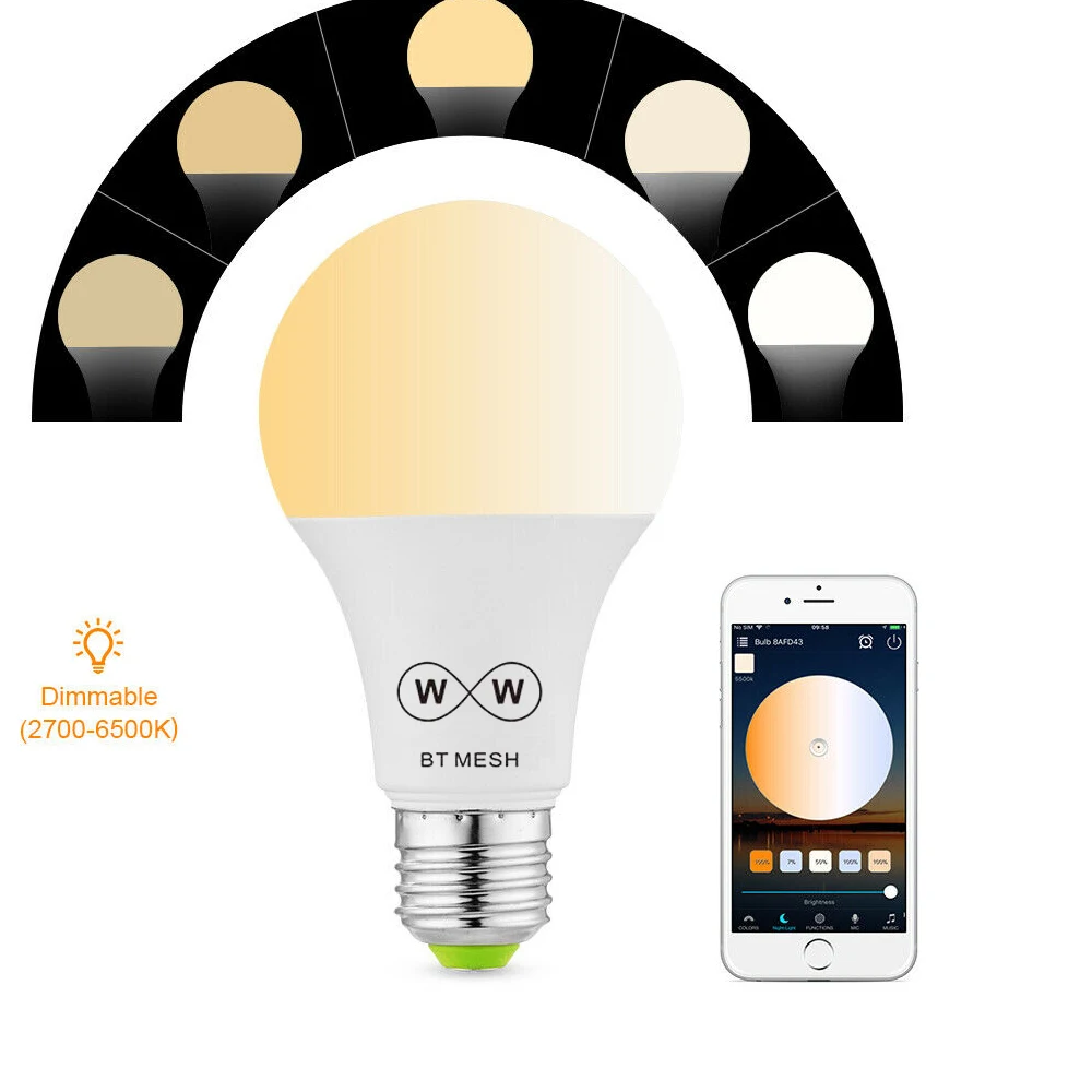 

LED Smart bulb Dimmable Bluetooth Mesh 4.5W E27 Cool/Warm White App/Voice Remote Control Smart Lamp Night Light Android/IOS D30