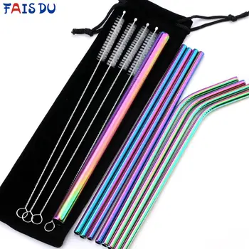 14 pcs Metal Reusable 304 Stainless Steel Straws Straight Bent Drinking Straw With Case Cleaning Brush Set Party Bar accessory 1