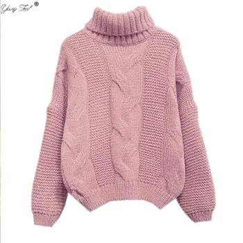 

Autumn 2020 Fashion Pullover Sweaters Women Winter Warm Solid Long Sleeve Turleneck Knitted Jumper Tops vintage sweater female