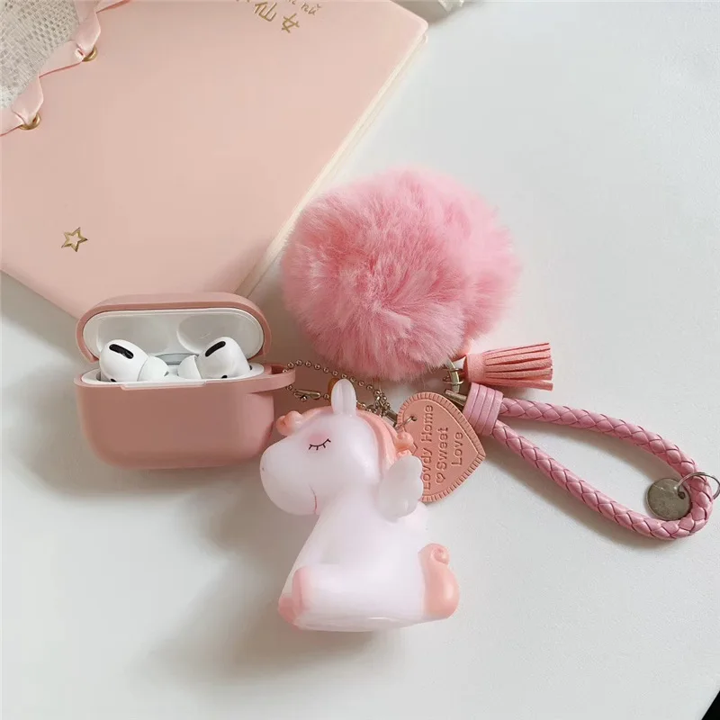 AirPods case Cartoon with keychain unicorn Accessories Silicone case fashion cute For Air pods 2  Protective Cover