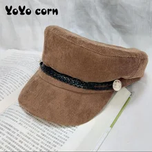 YOYOCORN осенняя и зимняя винтажная британская литературная Корейская версия Вельветовая Повседневная дикая шляпа от солнца утиный язык берет Кепка