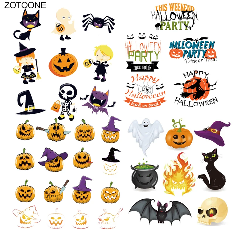 

ZOTOONE Halloween Patches Pumpkin Ghost Cat Stickers for Kids Iron on Transfers for Clothes T-shirt Heat Transfer Appliques G