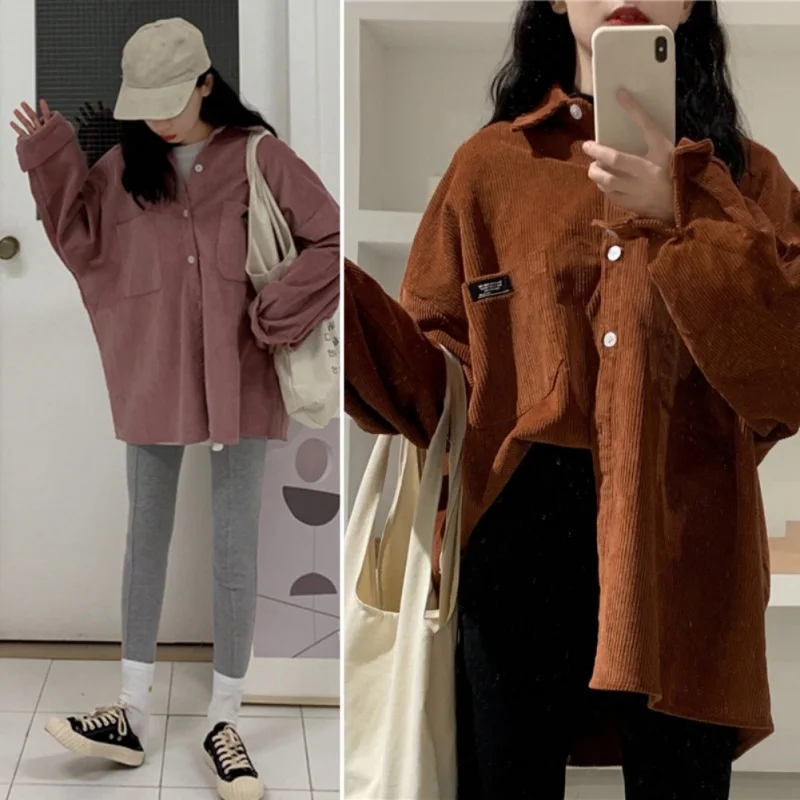

Corduroy Jacket Female Long Sleeves Autumn Fashion Casual Solid Color Women's Coat Loose Outwear Jackets