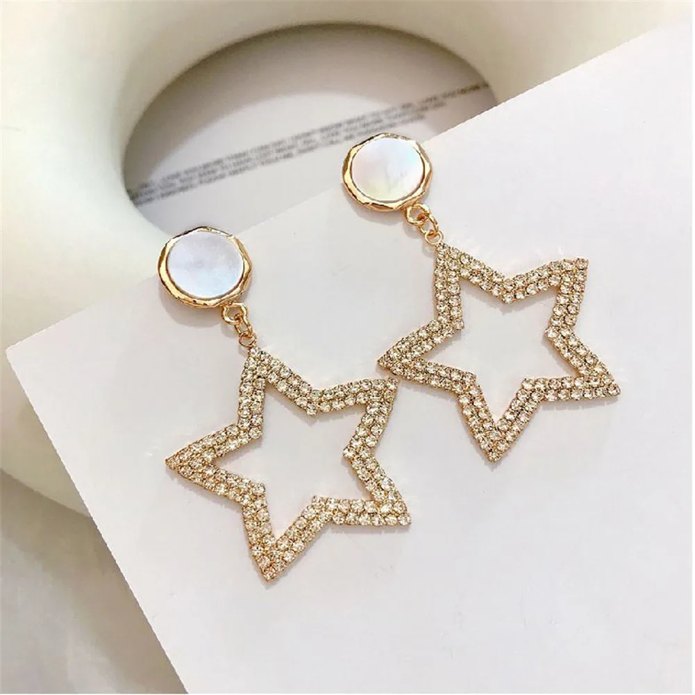 

CRLEY New Fashion Women's Crystal Star Drop Earrings Hot Selling Long Dangling Earrings for Women Party Wedding Jewelry