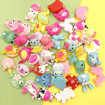 

50Pcs/lot Random Mixed Cartoon Animal Flat back Resin Cabochon Fit Phone Decoration DIY Hair Bows Accessories Scrapbooking