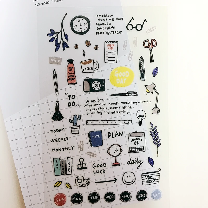 Suatelier Week Day Daily Sticker Plant Flower Clear PVC Scrapbooking Material Adhesive Die Cuttings Diary Journal Hobby Craft