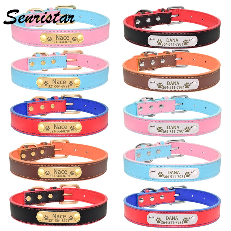 

Personalized Dog Name Collar Custom Name Leather Dog Collars for Small Medium Large Dogs Engraved ID Nameplate Pet Dog Collar