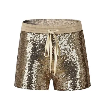 

Gold Summer Sequins Short Trousers Women Hot Summer Casual Loose Shorts Solid