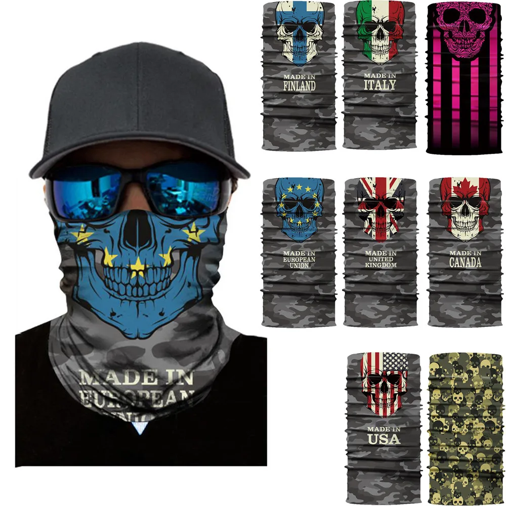 

Cycling Motorcycle Head Scarf Neck Warmer National flag Skull Face Mask Ski Balaclava Headband Mask Scary halloween Face Shield