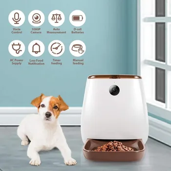 

Automatic pet feeder smart dog and cat drinking fountain timer setting 1008P smart phone camera remote viewing voice and video