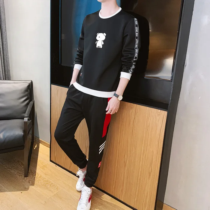 

MEN'S Long-sleeved T-shirt HEATTECH Crew Neck Korean-style Students Hoodie Handsome Pullover Base Shirt Spring Trend Set Suit