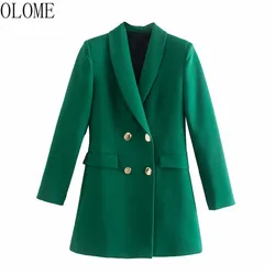 Olome feminino duplo breasted jaqueta longa mulher manga longa elegante feminino blazer escritório outono jaqueta branca