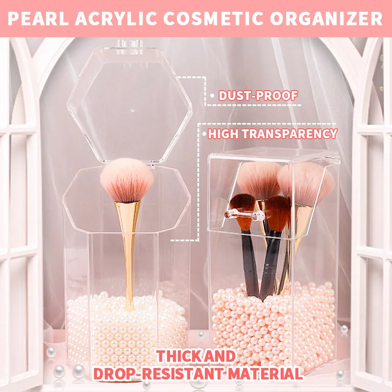Pearl Clear Acrylic Cosmetic Makeup Tools Organizer Lipstick Storage Container Dustproof Brush Bucket Women Gifts | Дом и сад