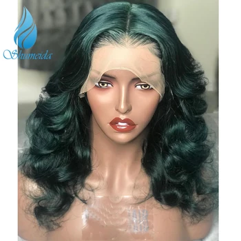 Green Color Lace Front Wigs With Baby Hair Loose Deep Wave Brazilian Remy Human Hair Wigs Pre Plucked Hairline 13*6 Frontal Wig 2