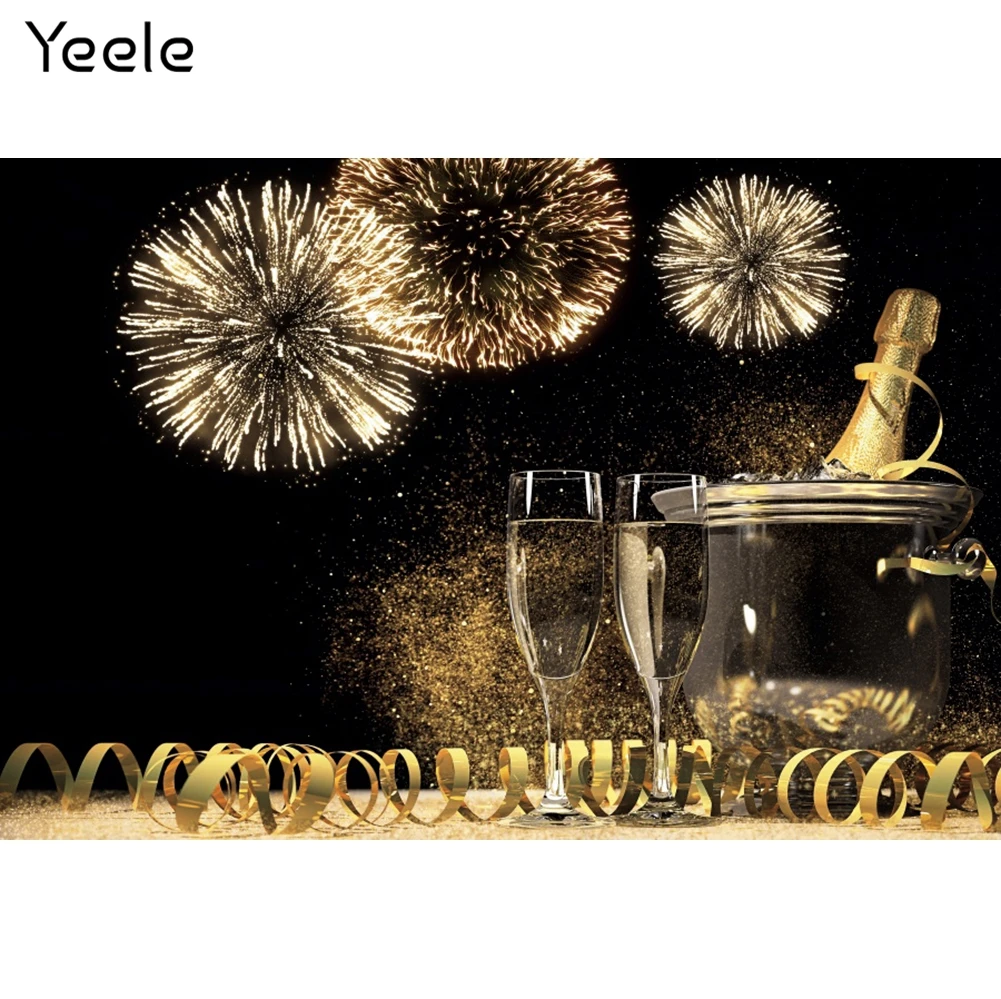 

Yeele Photocall Happy New Year Backdrop Prop Firework Champagne Party Decor Background Photographic Photography For Photo Studio