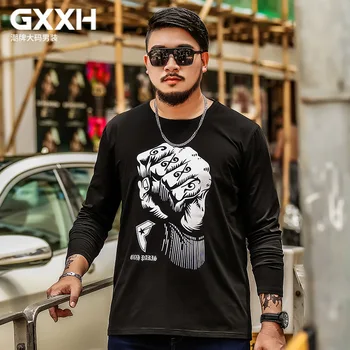 

GXXH 2019 Fashion New Cotton Mens Big Size Tshirt Male Casual Fist Pattern Long Sleeve T-shirt Men Plus Size Tshirt 5XL 6XL 7XL