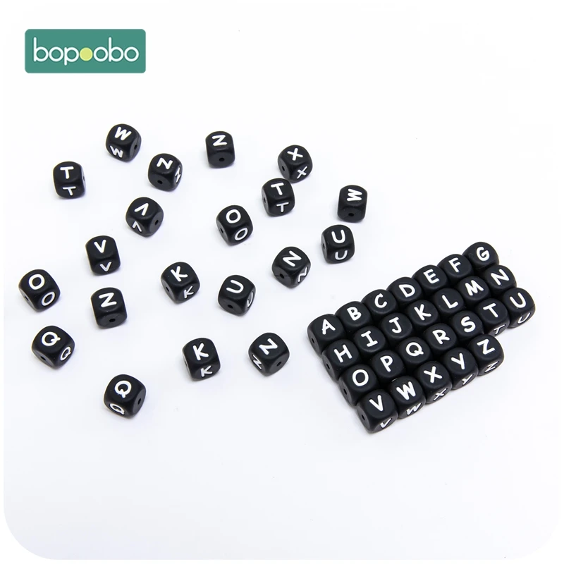 Bopoobo 100pc Black Silicone Alphabet Silicone Letter Beads 12mm Baby DIY Teething Baby Rodents Gift For Newborn Baby Teether