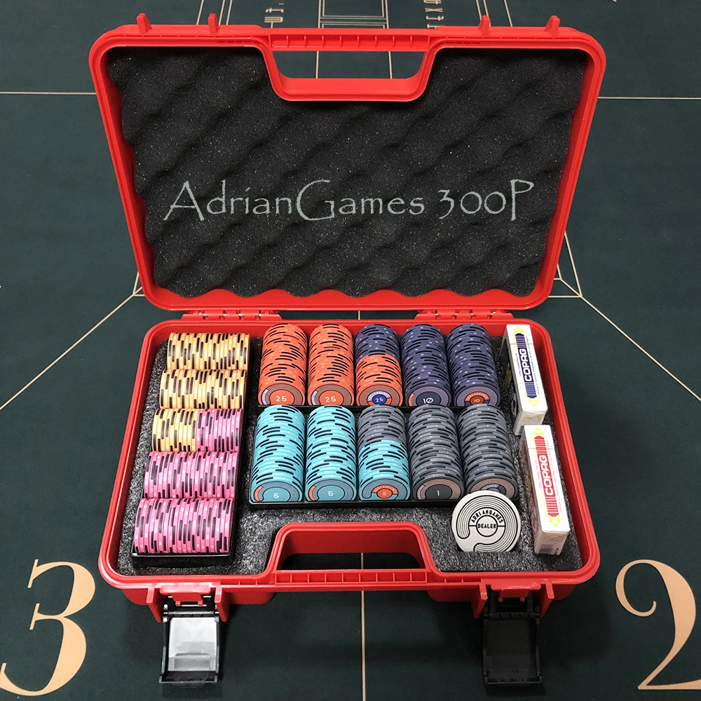 AdrianGames 300PCS Poker Chips Red Suitcase Poker Set 39mm 300P