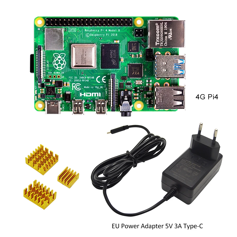 official Raspberry Pi 4 Model B Development Board 4GB RAM EU US Power Adapter 5V 3A 1