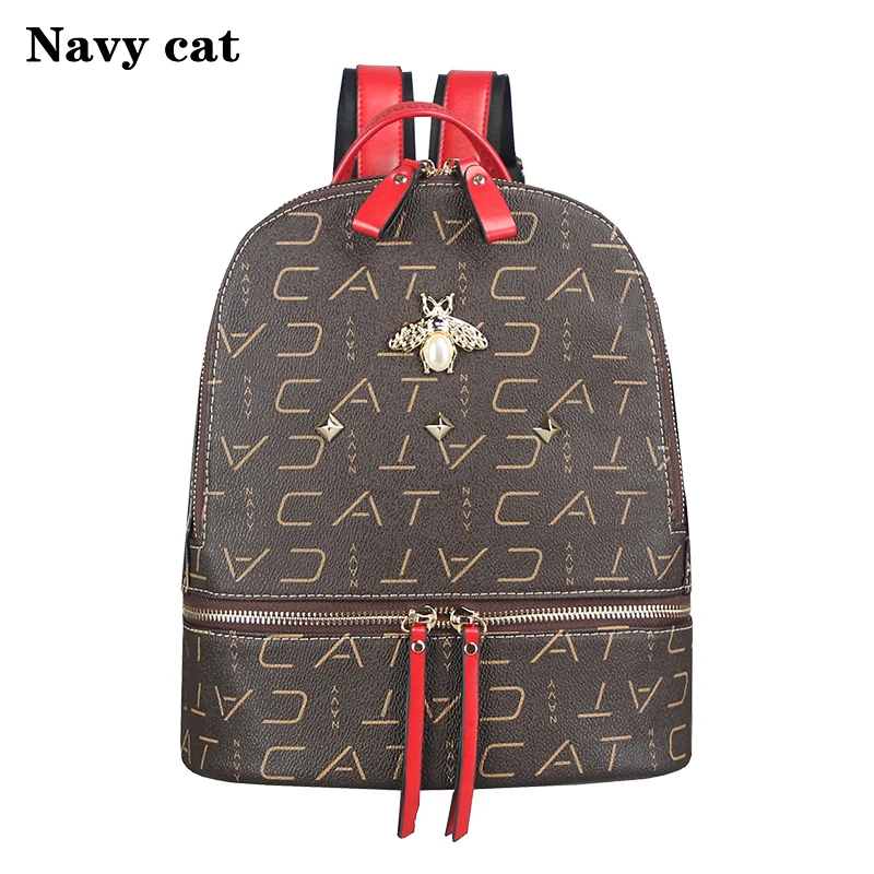 Бренд Navy Cat, новая мода, ПВХ кожа, Женский Противоугонный рюкзак, женская большая вместительность, школьная сумка, Bolsa Feminina, рюкзаки - Цвет: Red