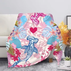 Polynesian Home Textile Soft Flannel Blankets Polynesian Tribal Hibiscus Print Winter Sofa Quilt Keep Warm Bedspreads for Couple