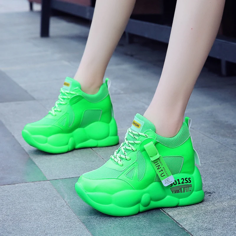 Rimocy Autumn Casual Shoes Woman High Platform Lace Up Sneakers Women Thick Bottom Hidden Heels Vulcanize Shoes Mujer