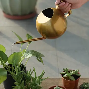 

European Gardening Watering Can With Long Mouth Pot Stainless Steel 1000ml Household Shower Pot Gold Copper Watering Flower Can