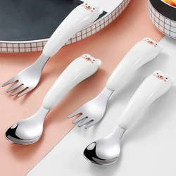 1Pcs Heat-Resistant Children Training Spoon/Fork Cute Cartoon Bear Pattern Kids Feeding Spoon/Fork Tableware Set
