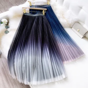 

Summer Women's Starry Sky Gradient Mesh Gown Skirt Women Shiny Mesh Pleated Skirt Was Thin and Put on Skirt Women GD322