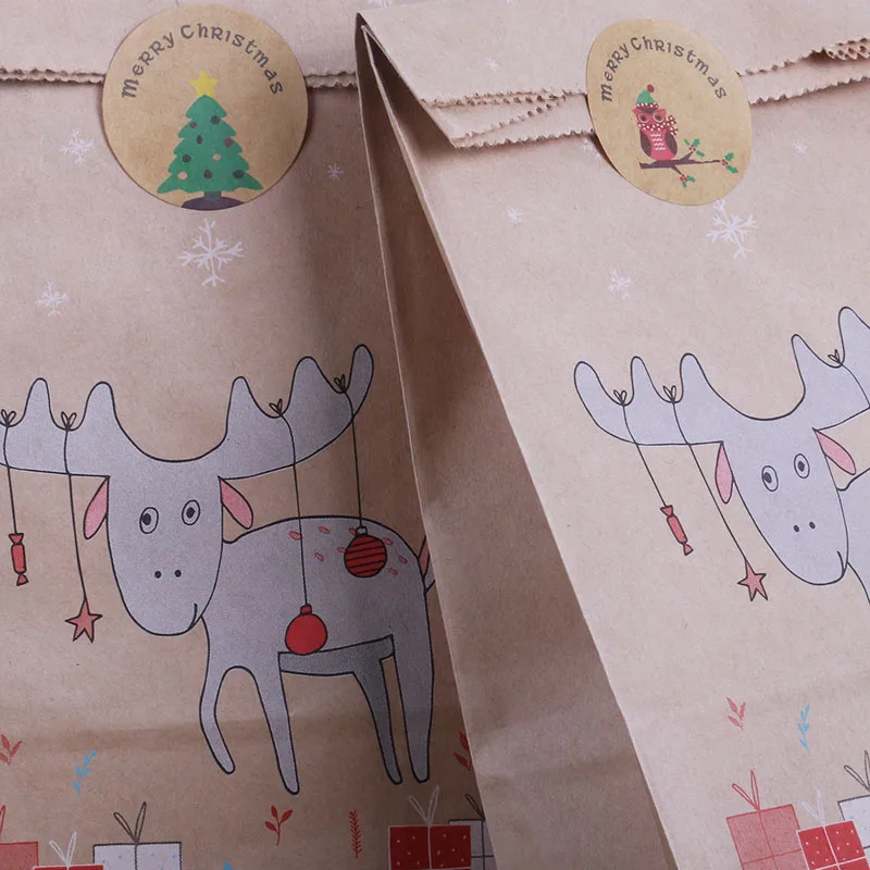 13 шт Рождественский крафт-бумажный пакет noel Fox олень подарочные бумажные наклейки для сумок Новогодняя Упаковка конфет печенья сумки наклейки