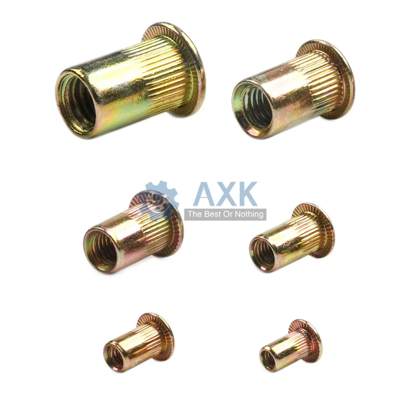 

20Pcs M3 M4 M5 M6 M8 Zinc Plated Carbon Steel Knurled Nuts Rivnut Flat Head Threaded Rivet Insert Nutsert Cap Rivet Nut
