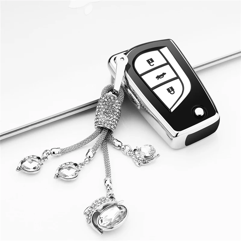 D-silver-keyring Мягкий ТПУ все включено автоматическая защита оболочки ключа чехол для Toyota camry rav4 Prius Camry Corolla автомобильные аксессуары - Название цвета: D-silver-keyring