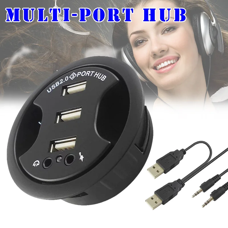 

USB 2.0 Hub Adapter External Stereo Sound Adapter Combo 3-Port Power Outlet Plugs SP99