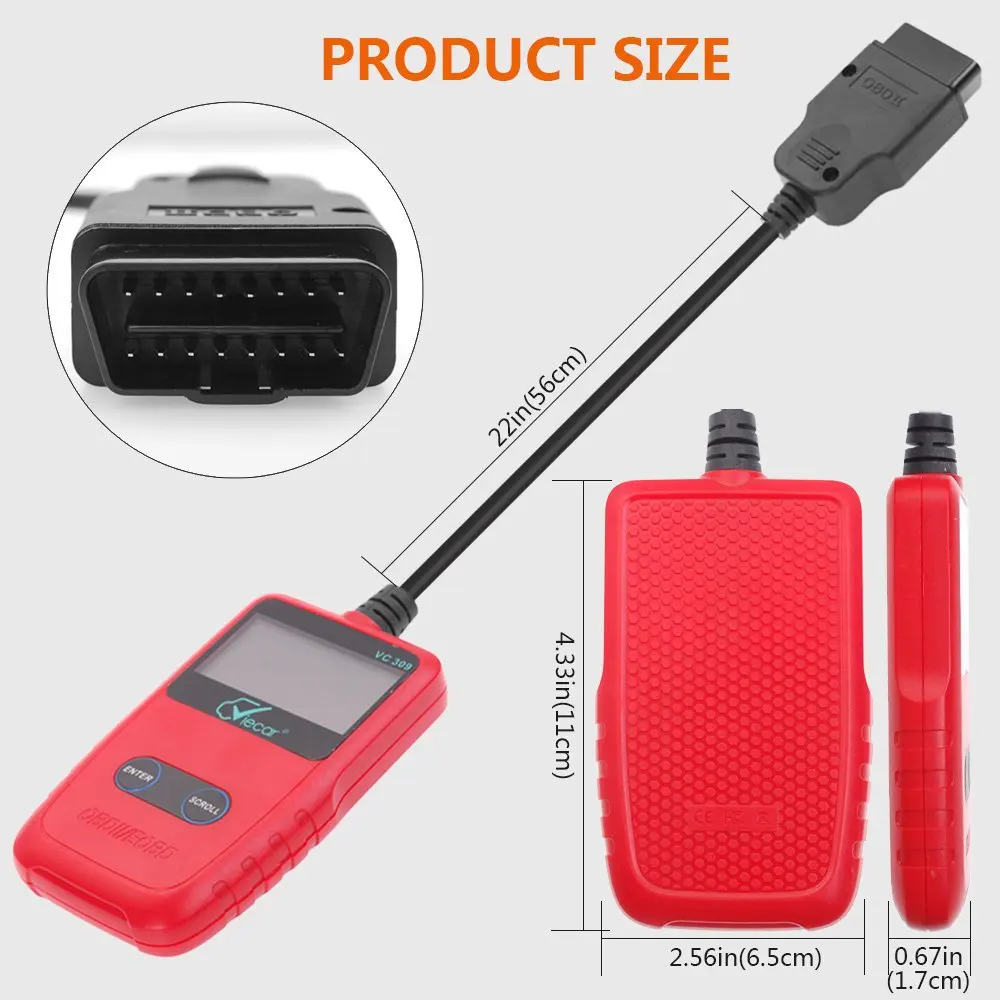 Viecar VC309 OBDII считыватель кода EOBD автоматический диагностический сканер инструмент для всех 1996 и более новых OBD 2 автомобилей Поддержка 9 протоколов